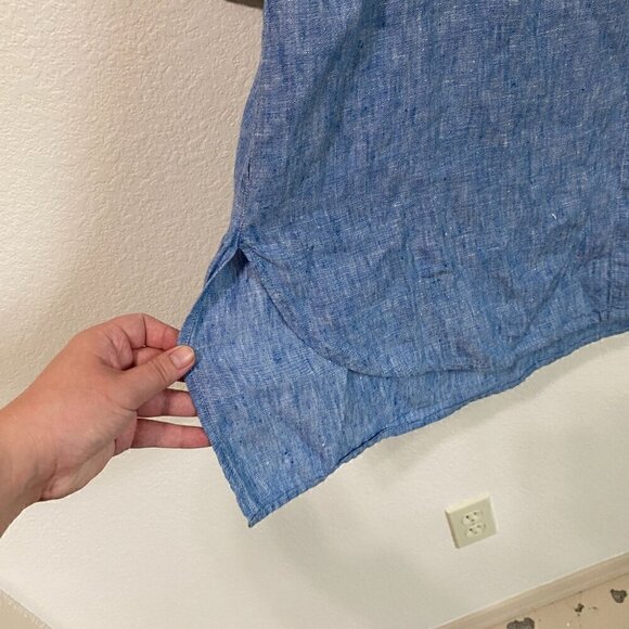 Soft Surroundings 100% Linen Blue Button Down Long Sleeve Shirt Dress Large - Picture 5 of 9